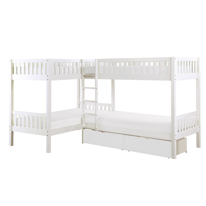 Galen White Corner Bunk Bed With Storage Boxes