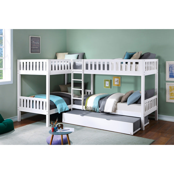 Galen White Corner Bunk Bed With Twin Trundle