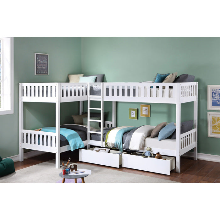 Galen White Corner Bunk Bed With Storage Boxes