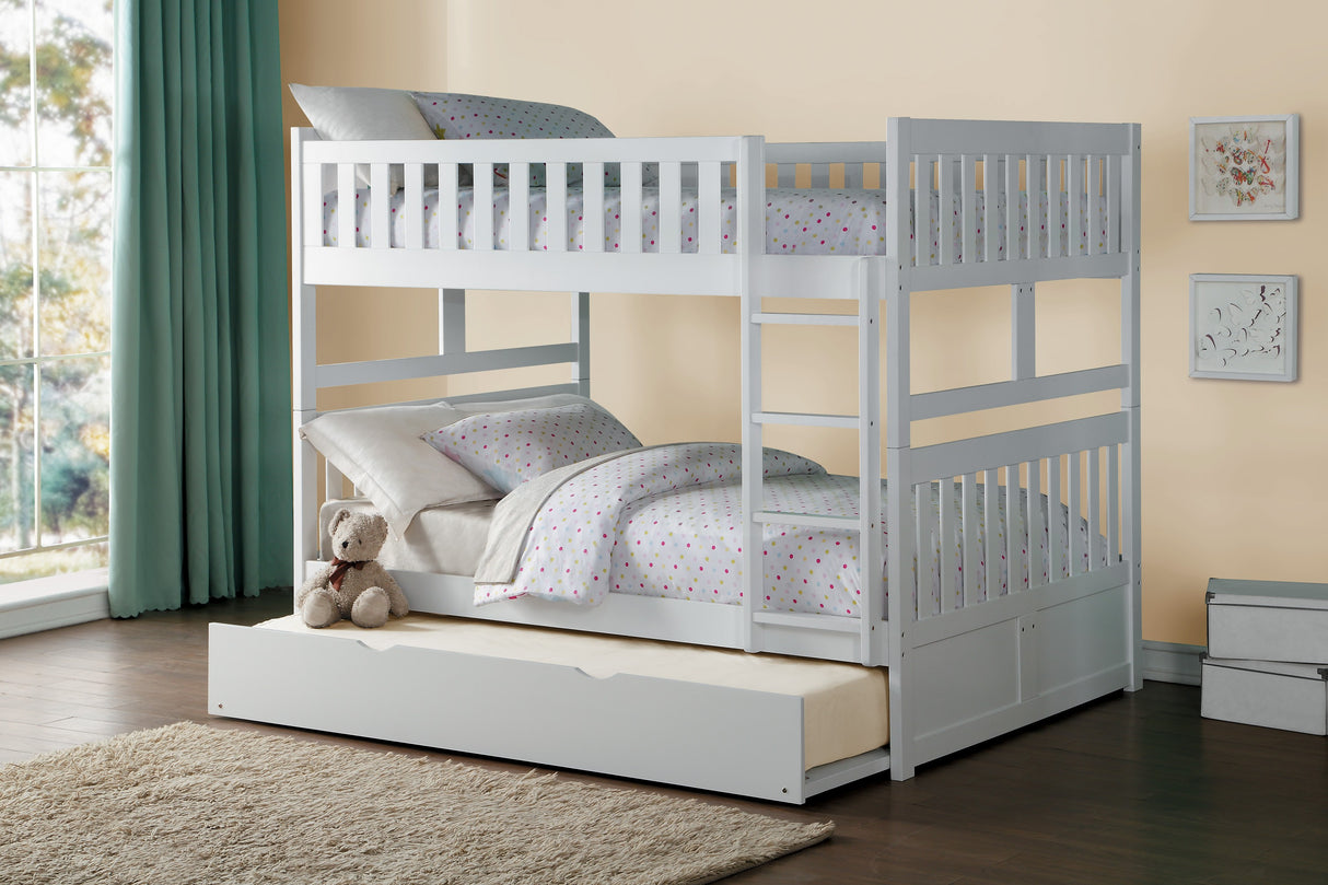 Galen White Full/Full Bunk Bed With Twin Trundle