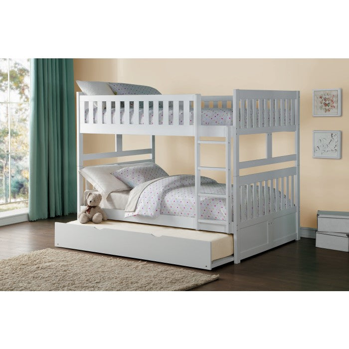 Galen White Full/Full Bunk Bed With Twin Trundle