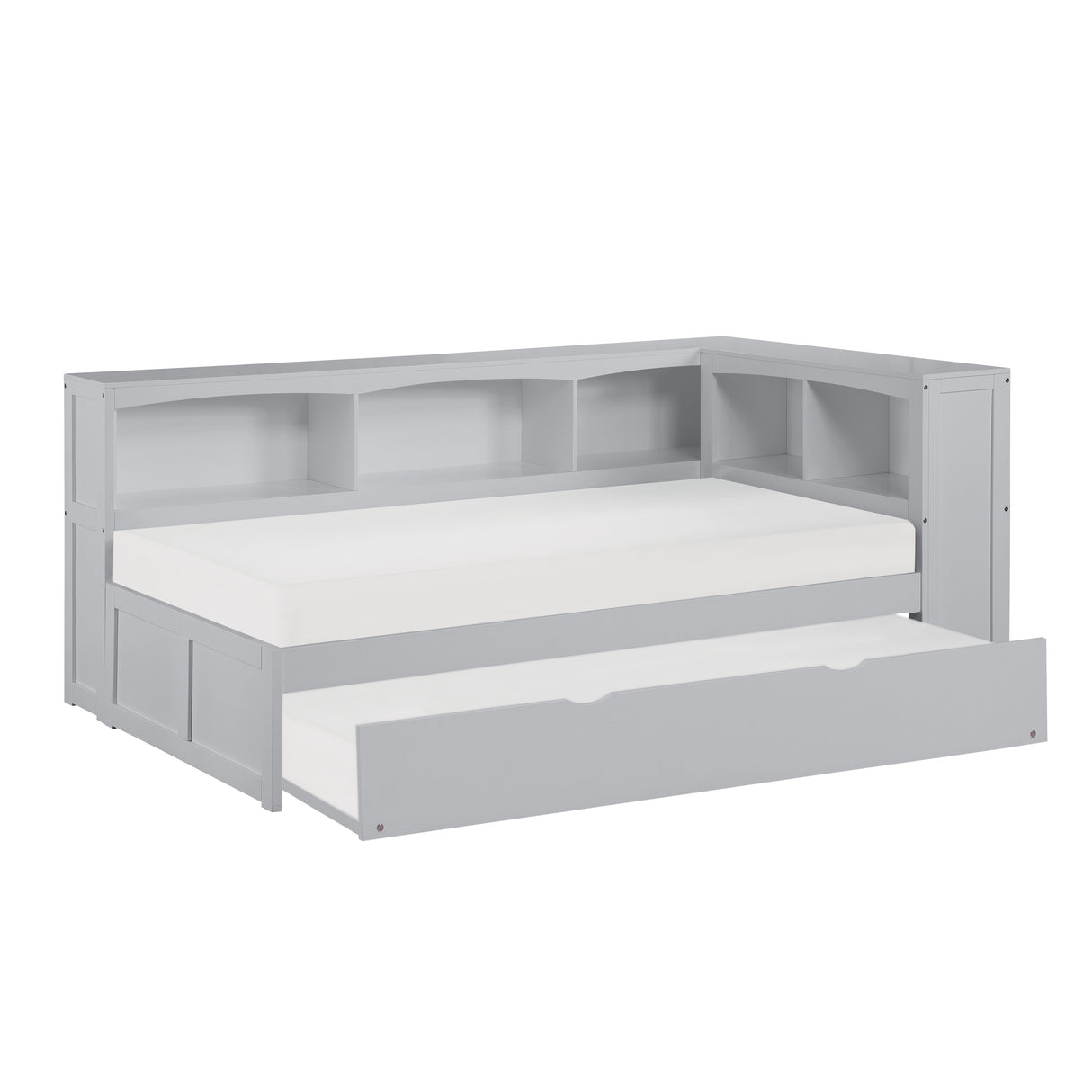 Orion Gray Twin Bookcase Corner Bed With Trundle