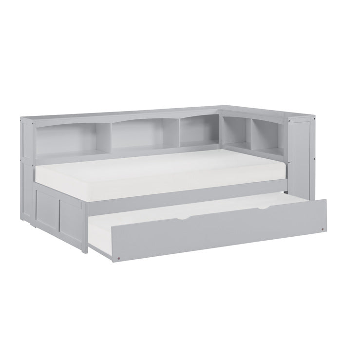 Orion Gray Twin Bookcase Corner Bed With Trundle