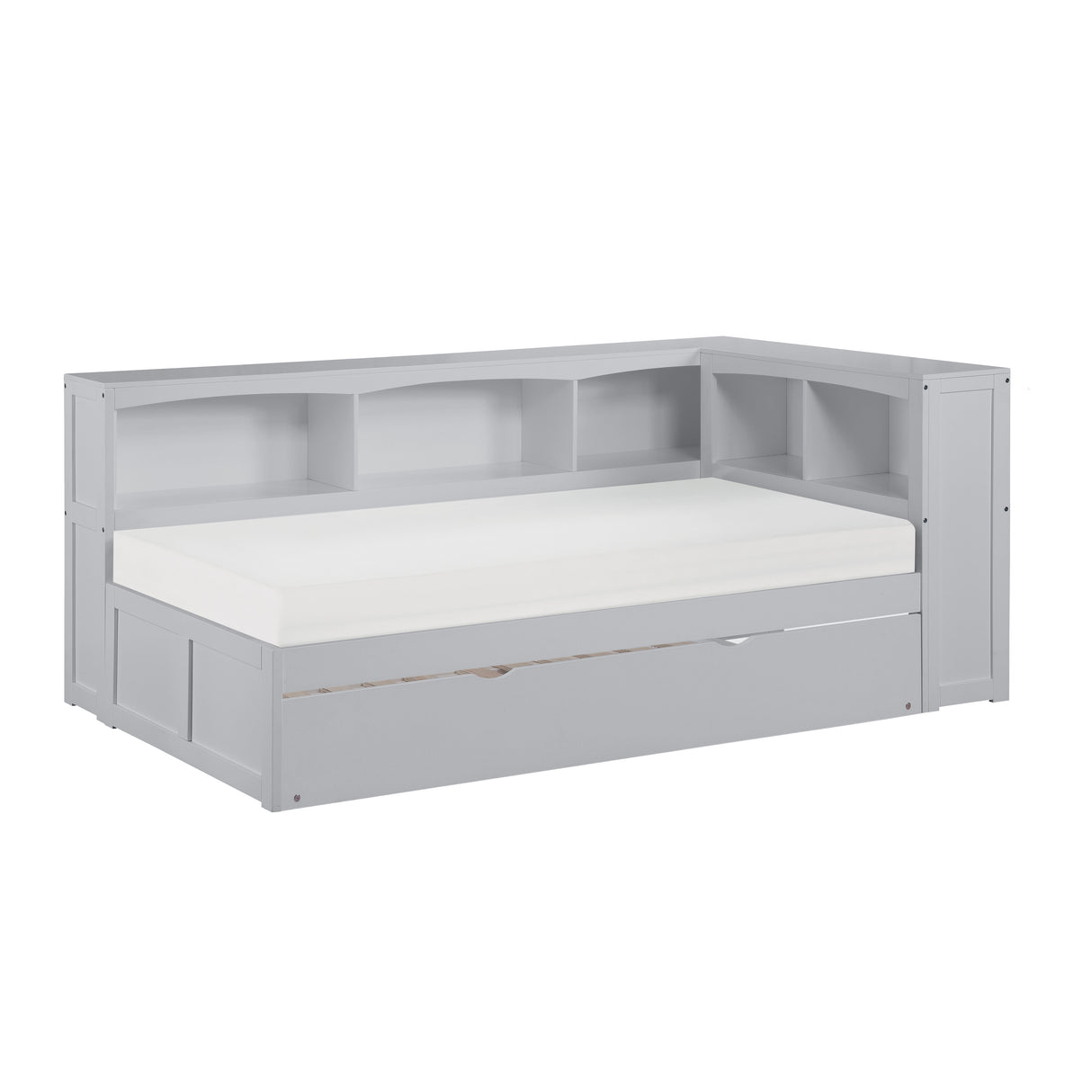 Orion Gray Twin Bookcase Corner Bed With Trundle