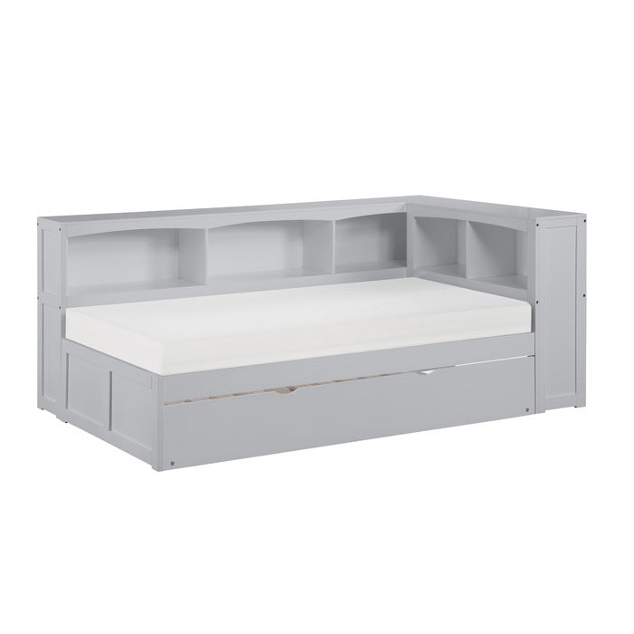 Orion Gray Twin Bookcase Corner Bed With Trundle