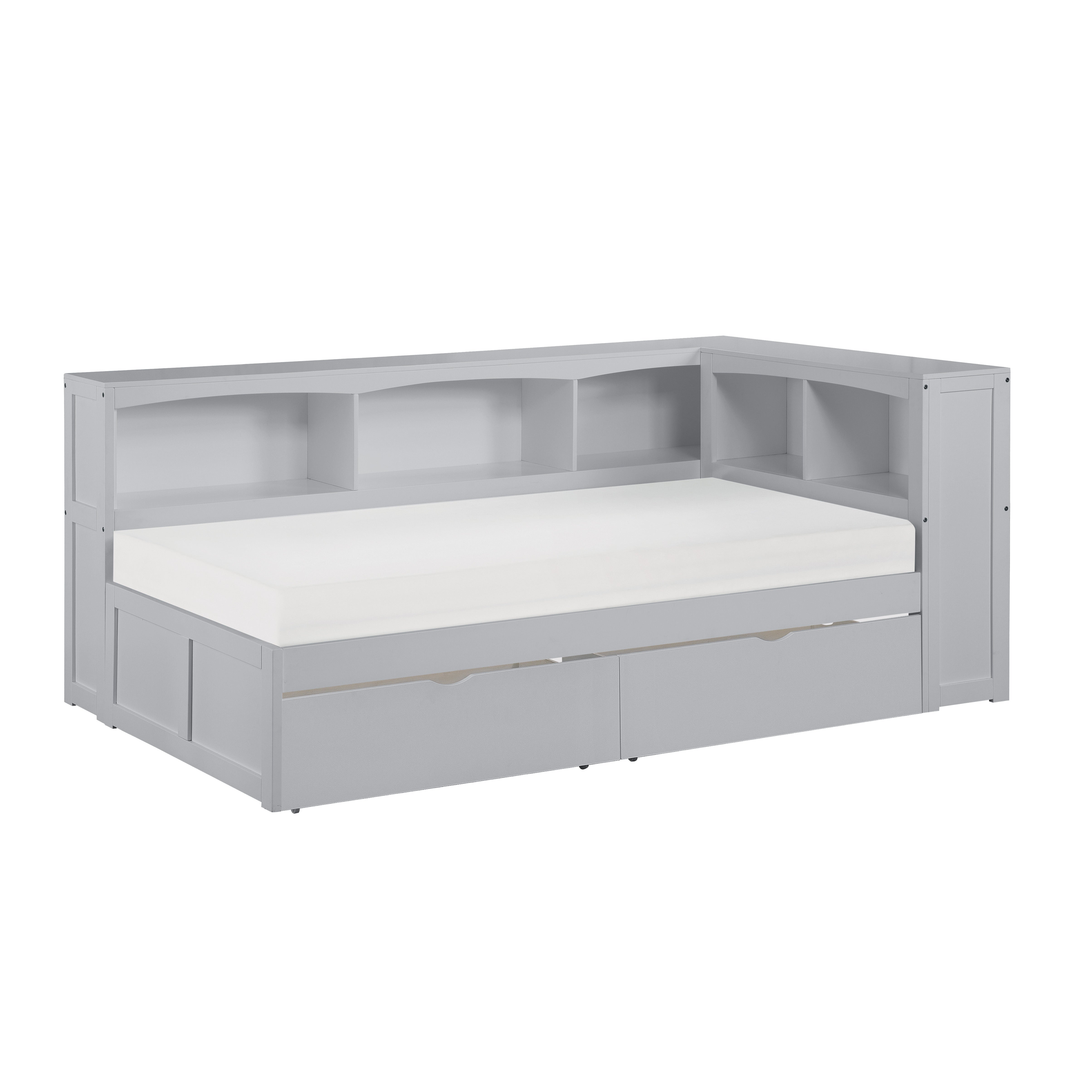 Orion Gray Twin Bookcase Corner Bed With Storage Boxes – Redwood