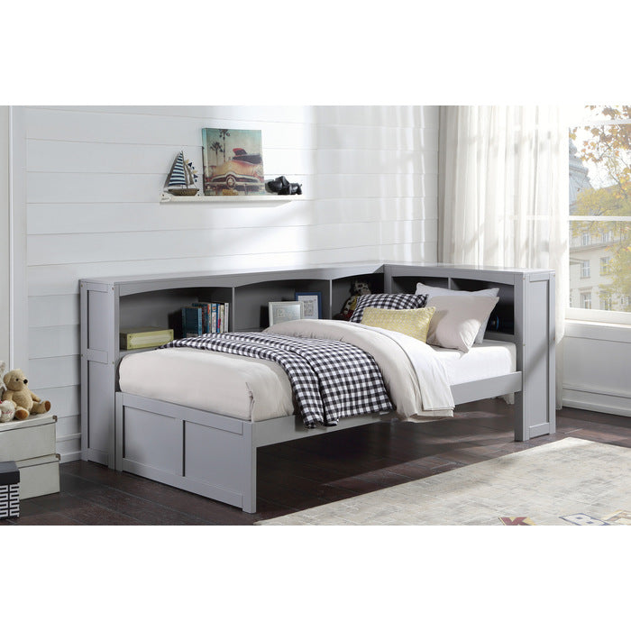 Orion Gray Twin Bookcase Corner Bed