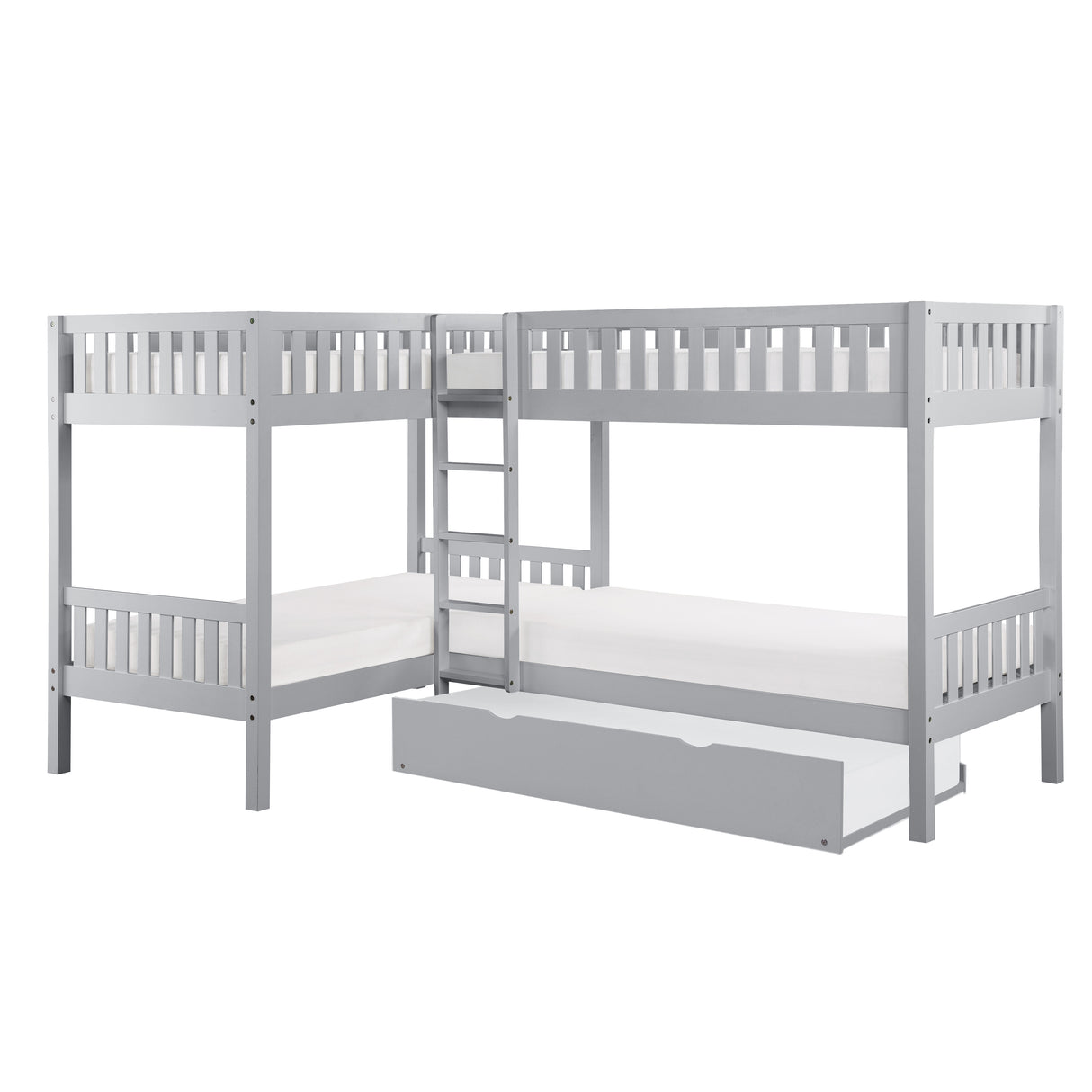 Orion Gray Corner Bunk Bed With Twin Trundle