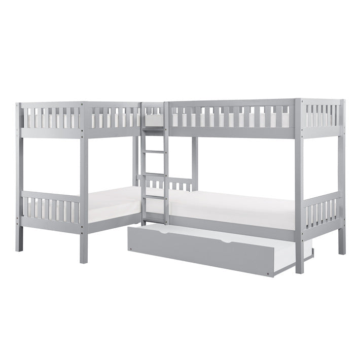 Orion Gray Corner Bunk Bed With Twin Trundle