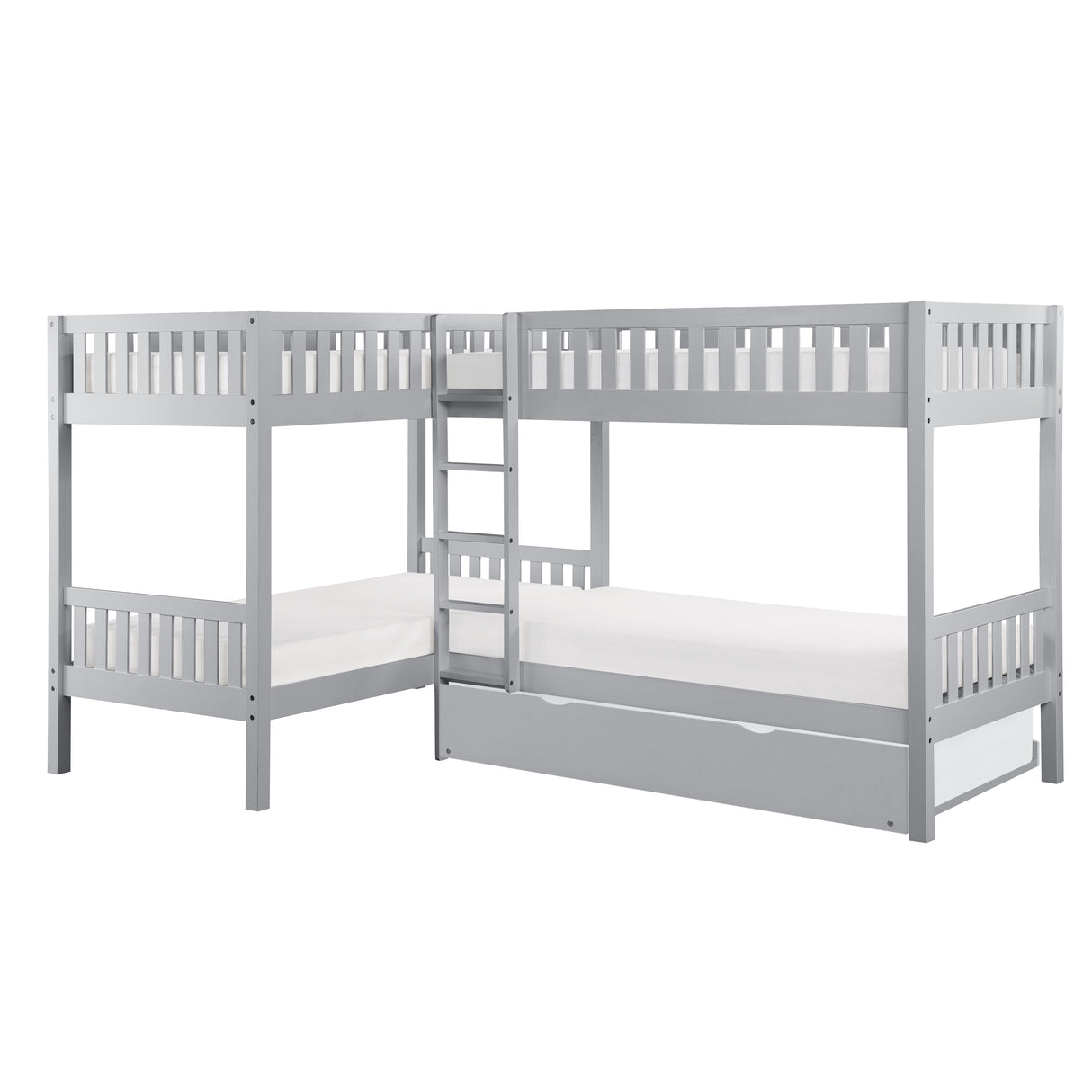 Orion Gray Corner Bunk Bed With Twin Trundle