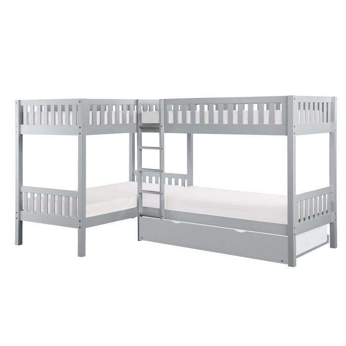 Orion Gray Corner Bunk Bed With Twin Trundle
