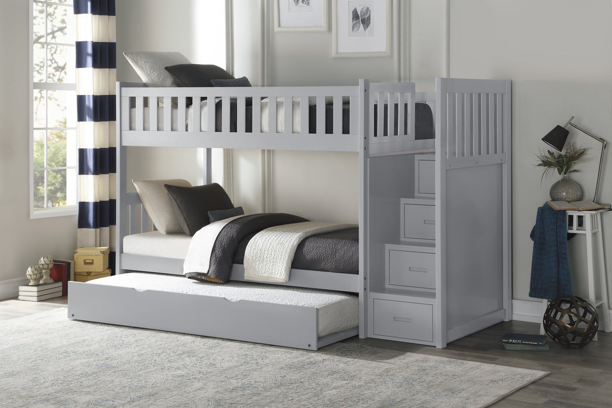 Orion Gray Twin/Twin Step Bunk Bed With Twin Trundle