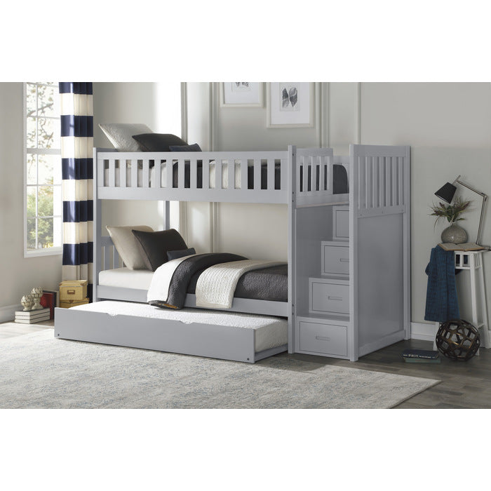 Orion Gray Twin/Twin Step Bunk Bed With Twin Trundle