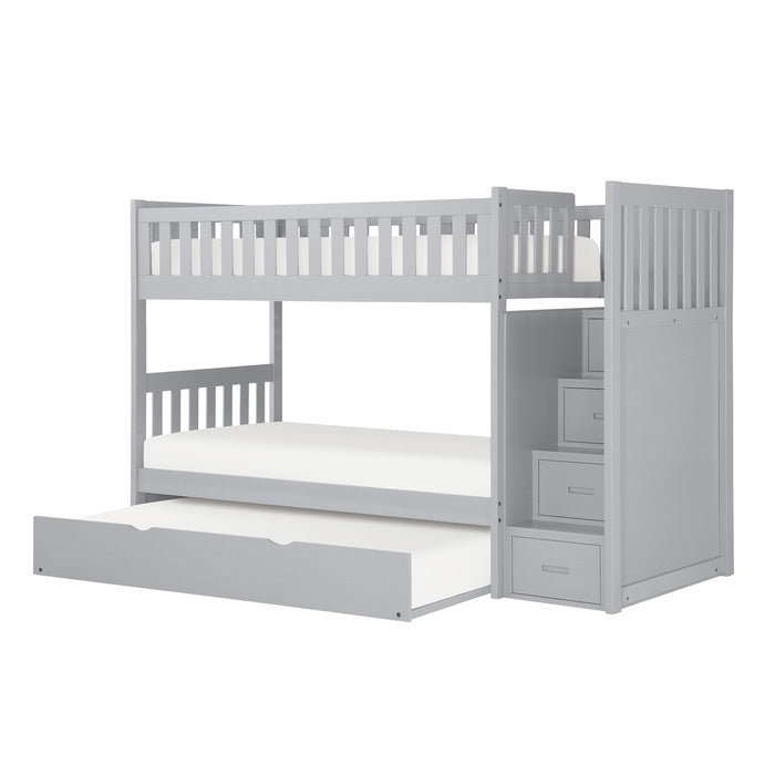 Orion Gray Twin/Twin Step Bunk Bed With Twin Trundle