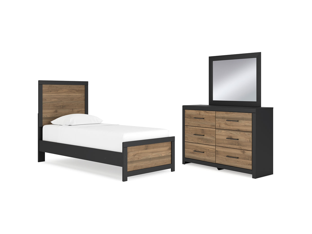 Vertani Black Twin Panel Bed, Dresser And Mirror