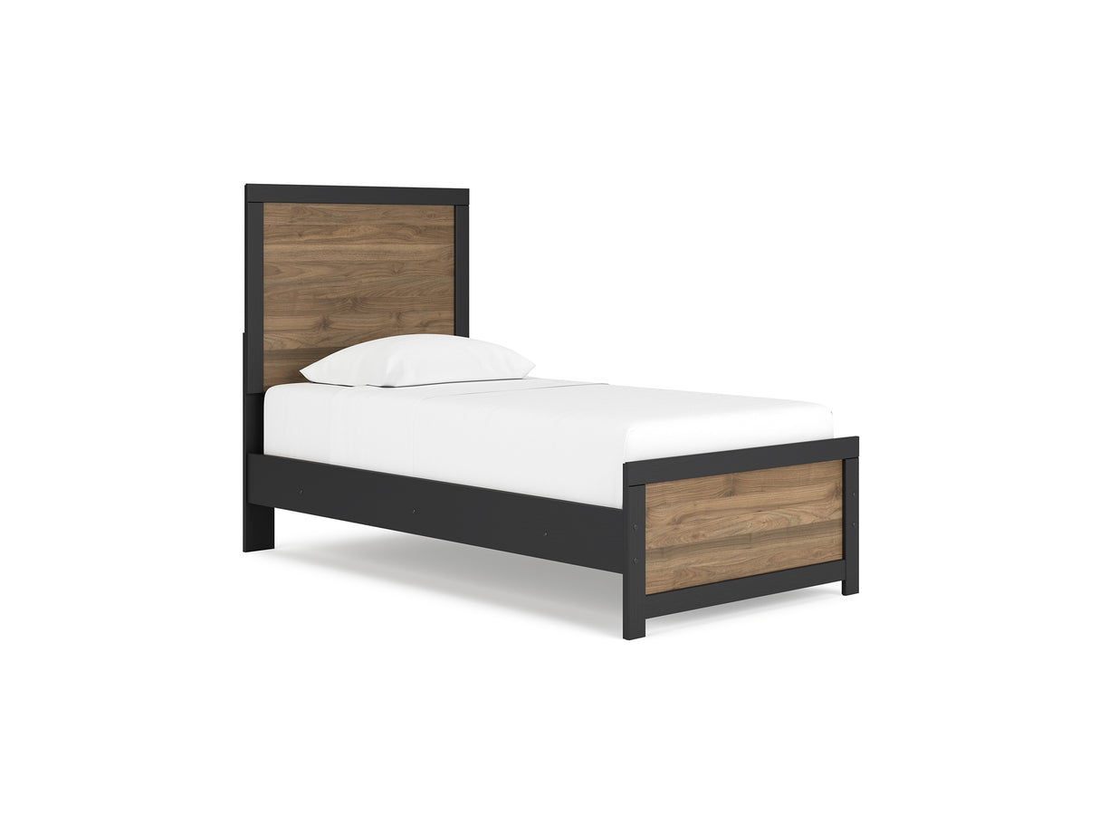 Vertani Black Twin Panel Bed, Dresser And Mirror