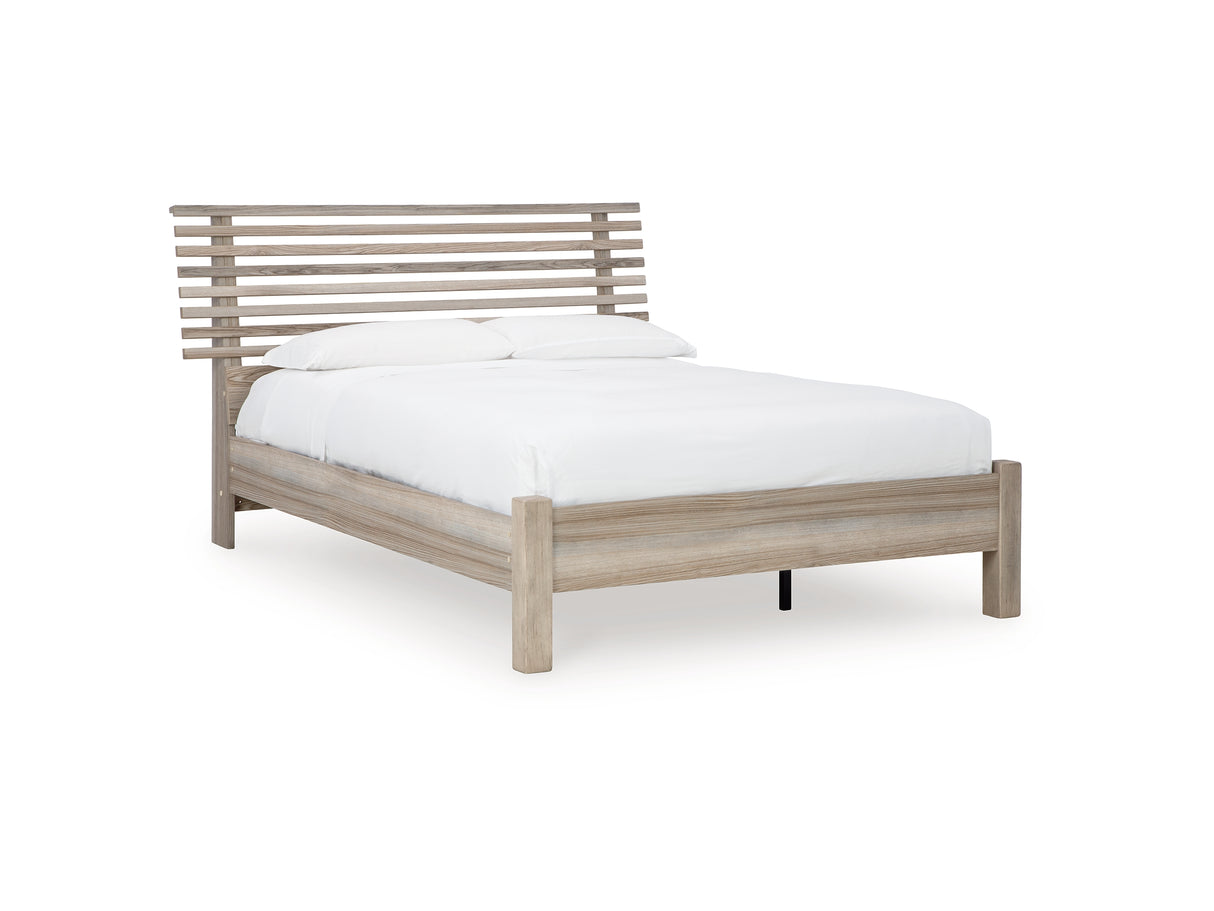 Hasbrick Tan Queen Slat Panel Bed