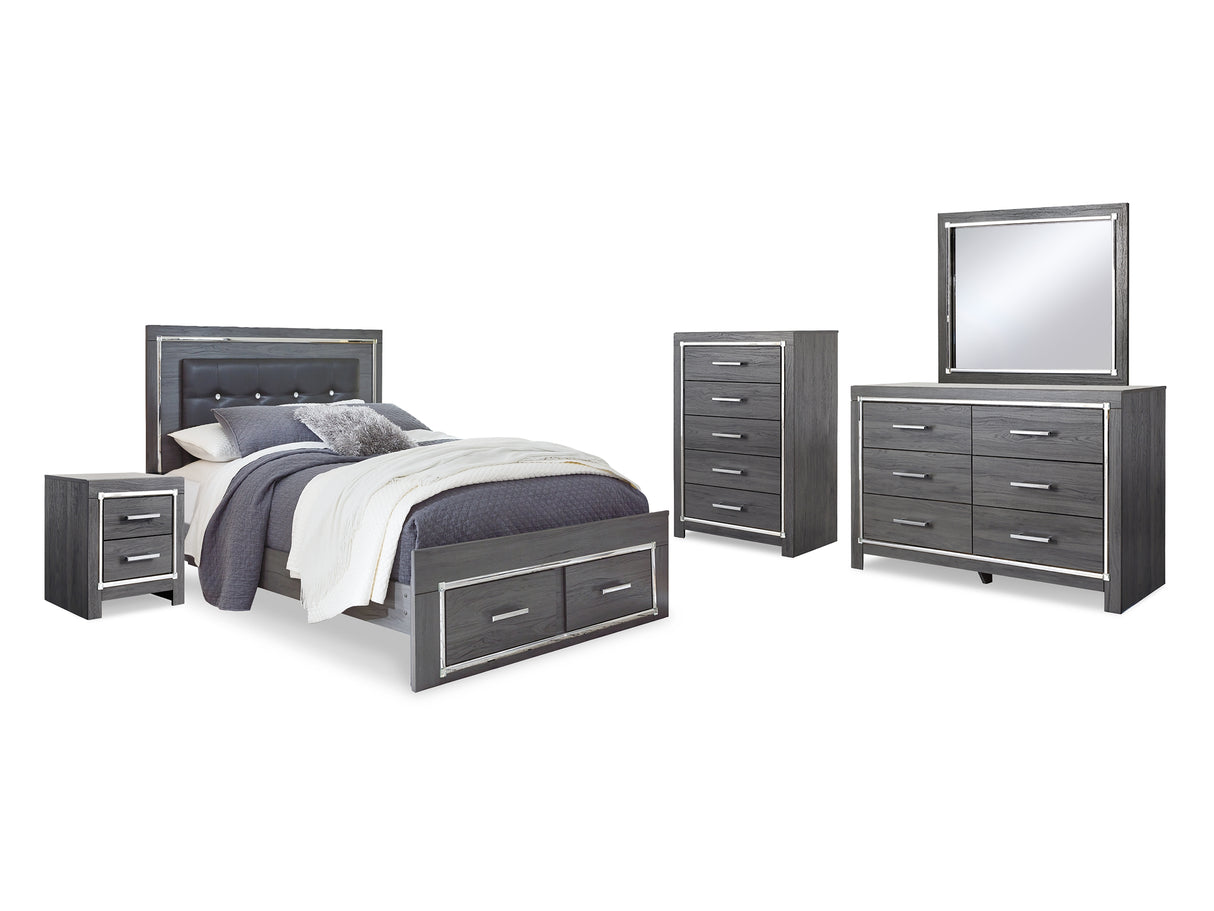 Lodanna Gray Queen Panel Storage Bed, Dresser, Mirror, Chest And Nightstand