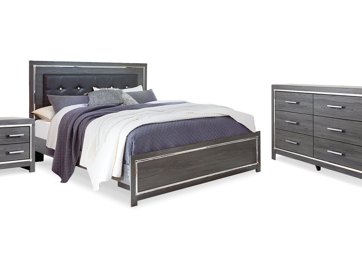 Lodanna Gray King Upholstered Panel Bed, Dresser And Nightstand