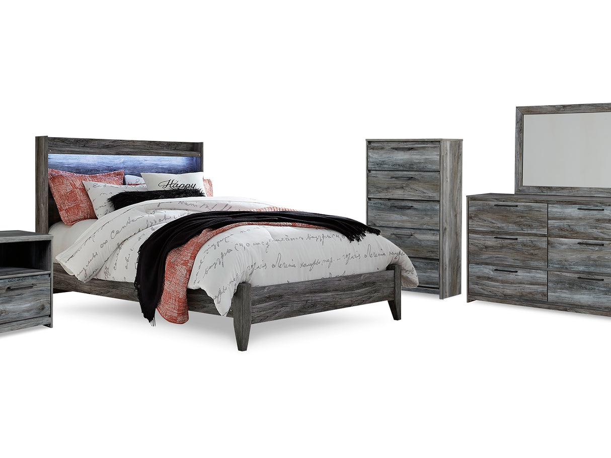 Baystorm Gray Queen Panel Bed, Dresser, Mirror, Chest And Nightstand