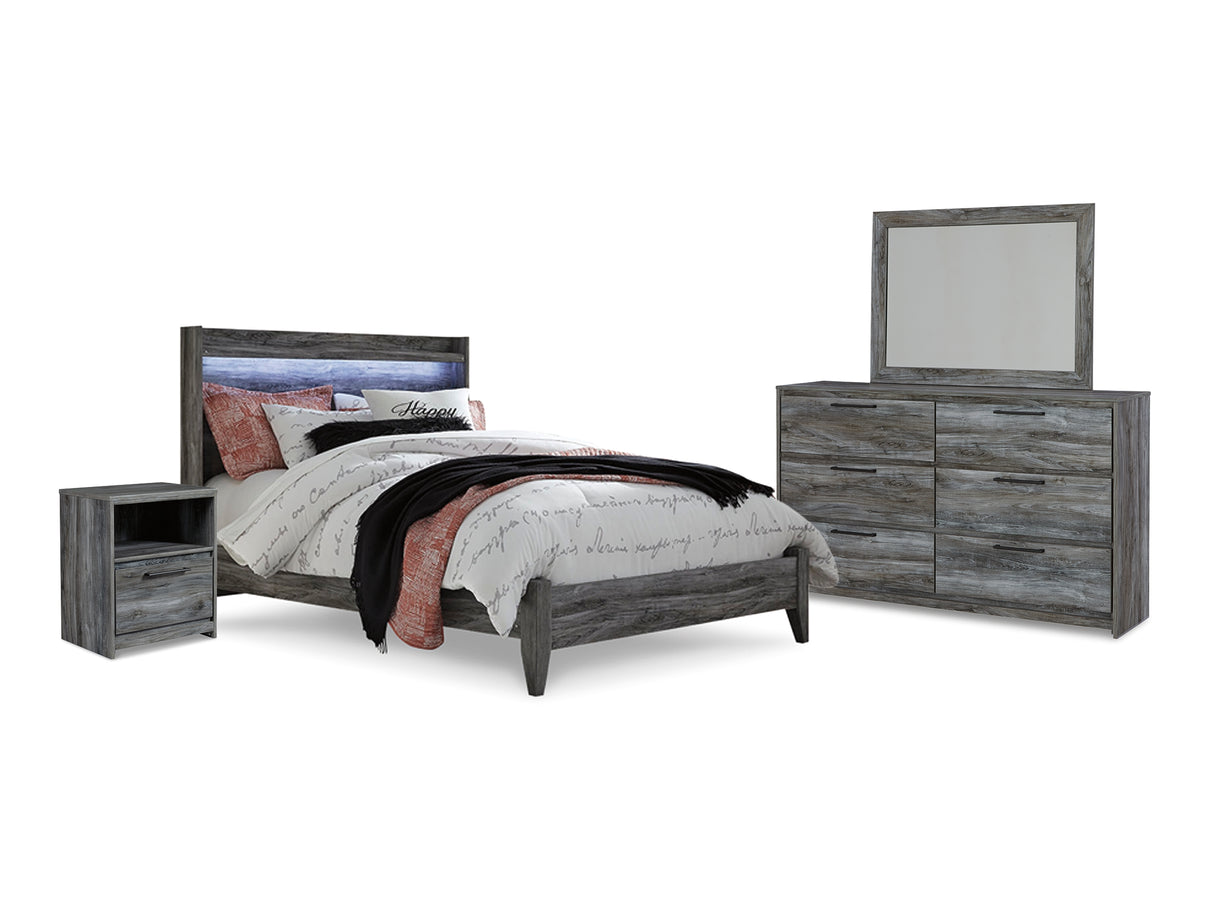Baystorm Gray Queen Panel Bed, Dresser, Mirror And Nightstand