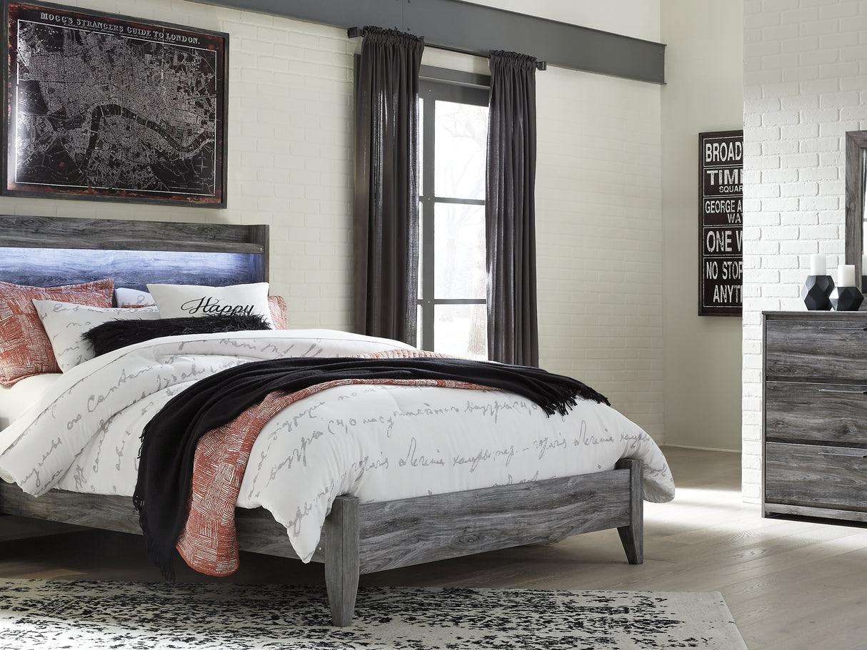 Baystorm Gray Queen Panel Bed, Dresser, Mirror And Nightstand