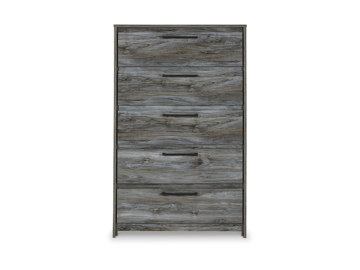 Baystorm Gray King Panel Bed, Dresser, Mirror And Chest