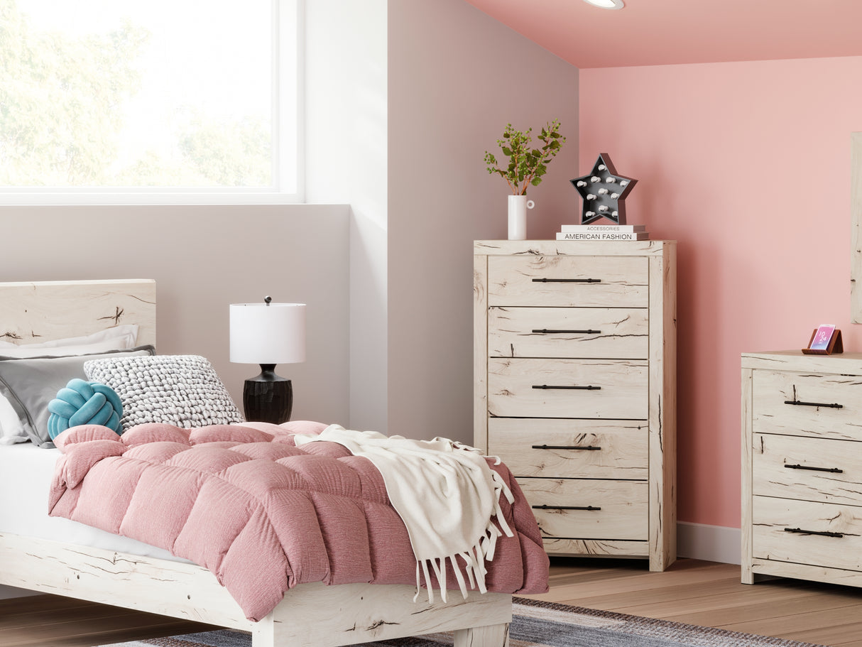 Lawroy Light Natural Twin Panel Bed, Dresser And Mirror