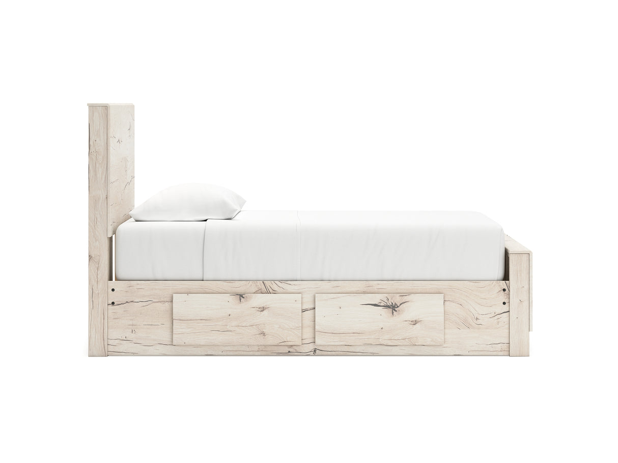 Lawroy Light Natural Twin Panel Bed With Storage, Dresser And Mirror