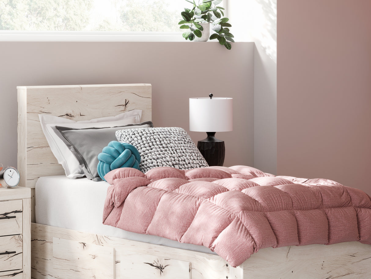 Lawroy Light Natural Twin Panel Bed With Storage, Dresser And Mirror