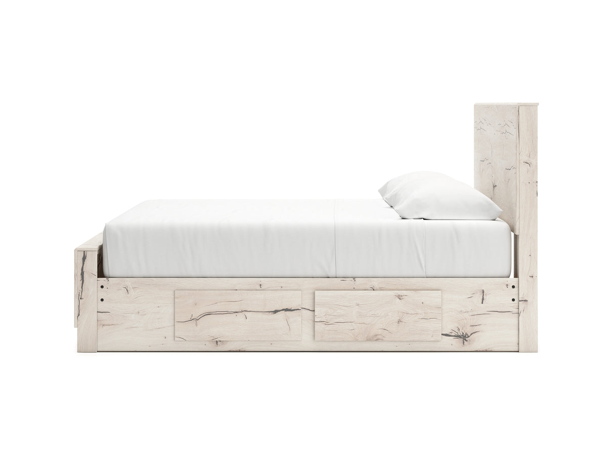 Lawroy Light Natural King Panel Bed With Storage, Dresser And Mirror