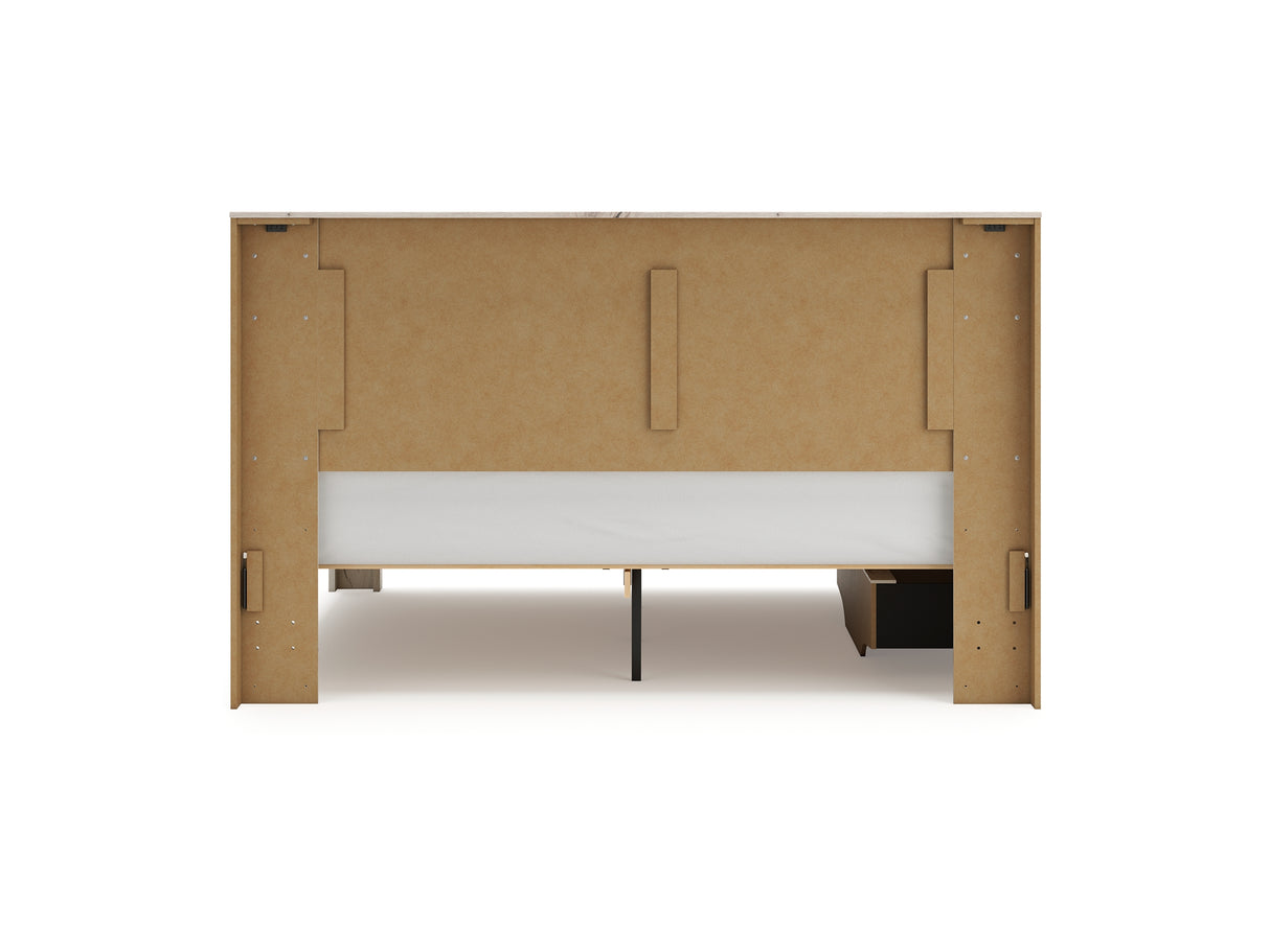 Lawroy Light Natural King Panel Bed With Storage, Dresser And Mirror