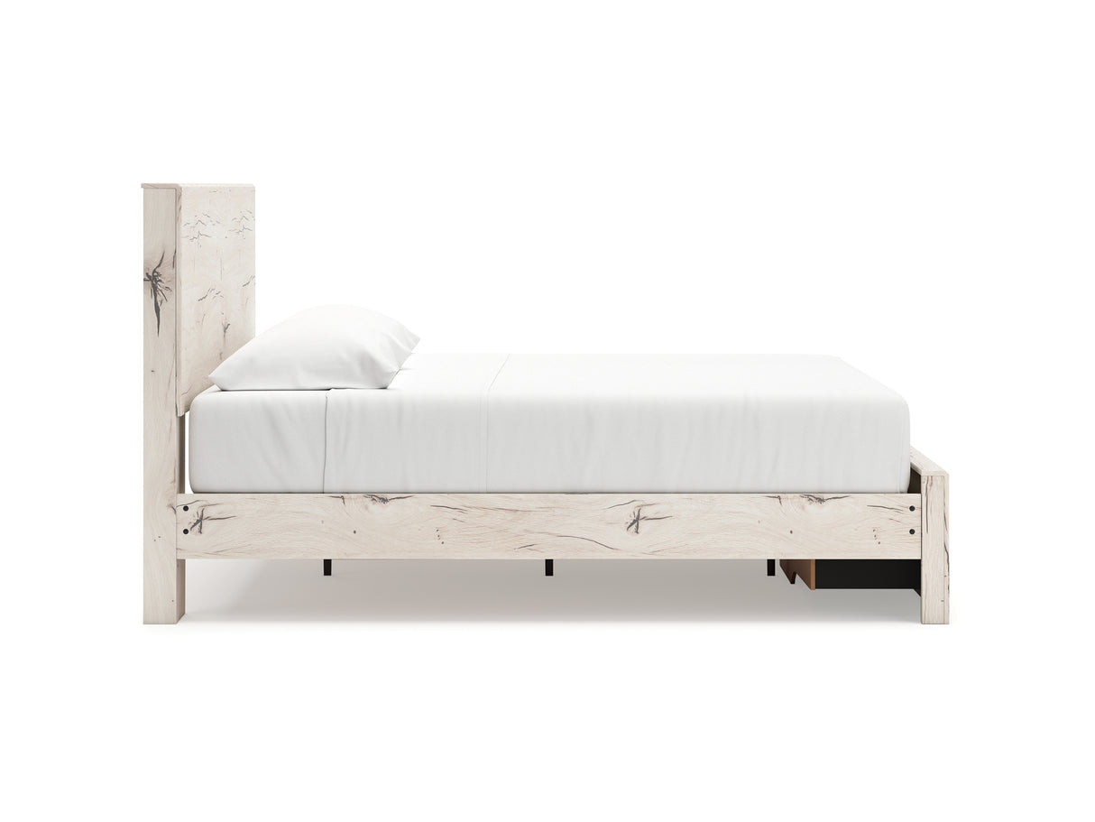 Lawroy Light Natural King Panel Storage Bed, Dresser And Mirror
