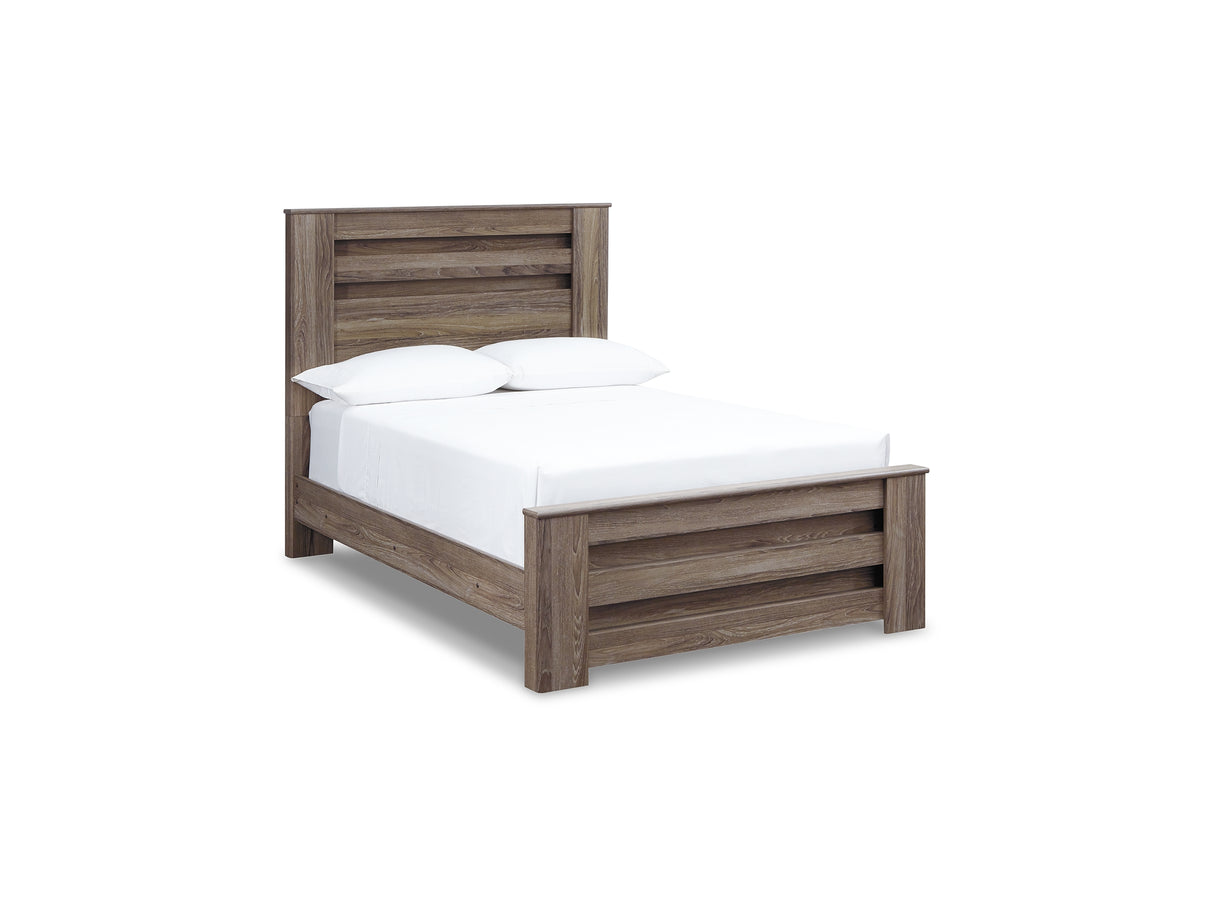 Zelen Warm Gray Full Panel Bed, Dresser, Mirror, And Nightstand