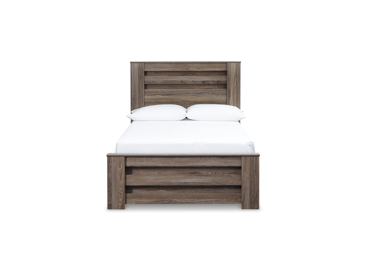 Zelen Warm Gray Full Panel Bed, Dresser, Mirror, And Nightstand