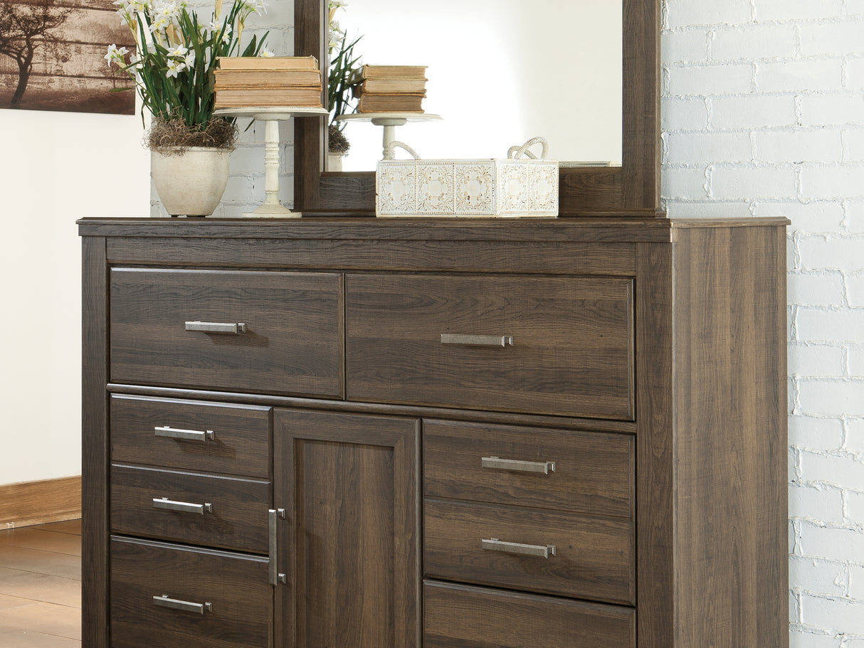 Juararo Dark Brown Queen Panel Bed, Dresser, Mirror And Nightstand