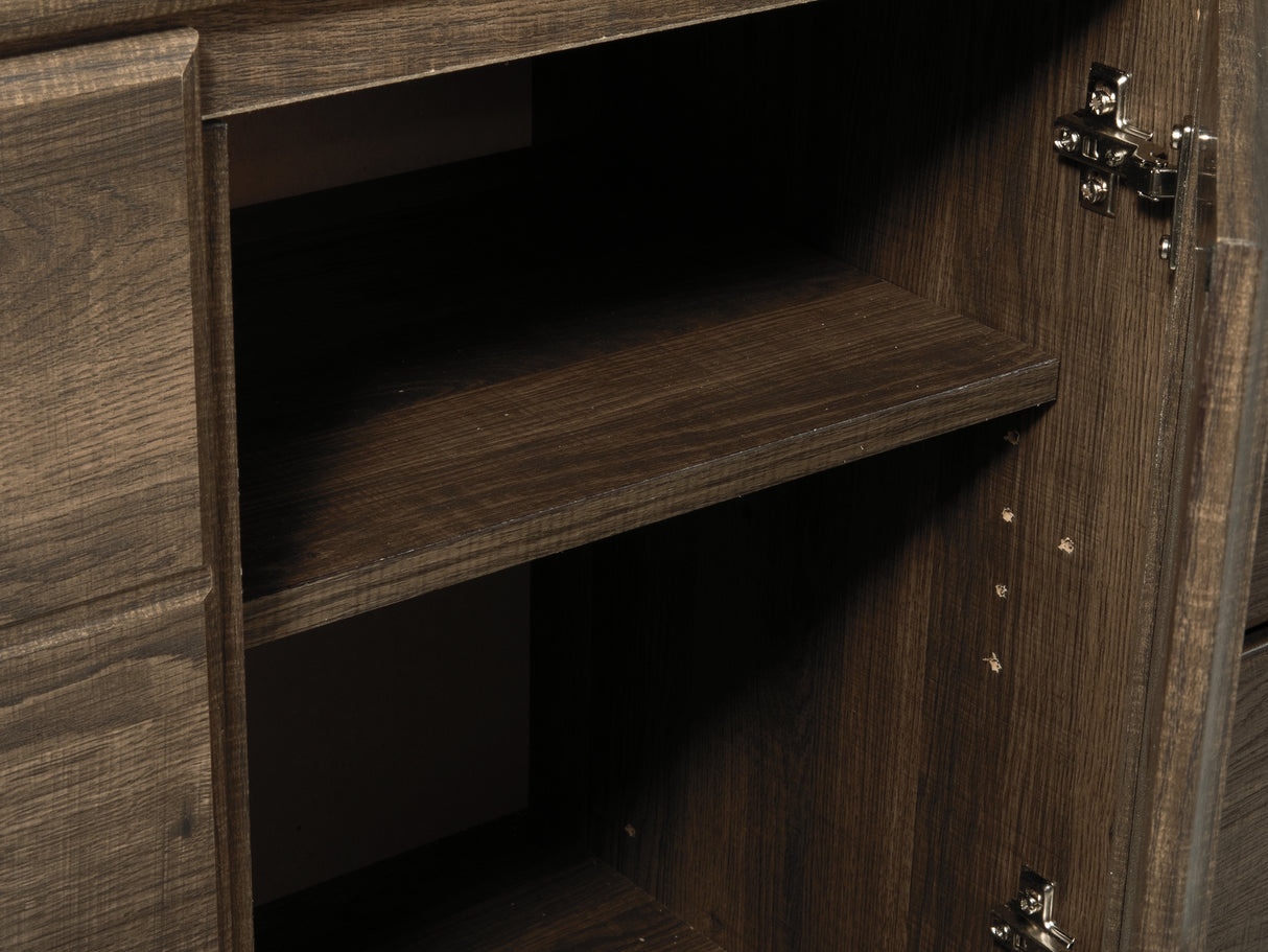 Juararo Dark Brown King Poster Bed, Dresser, Chest And Nightstand