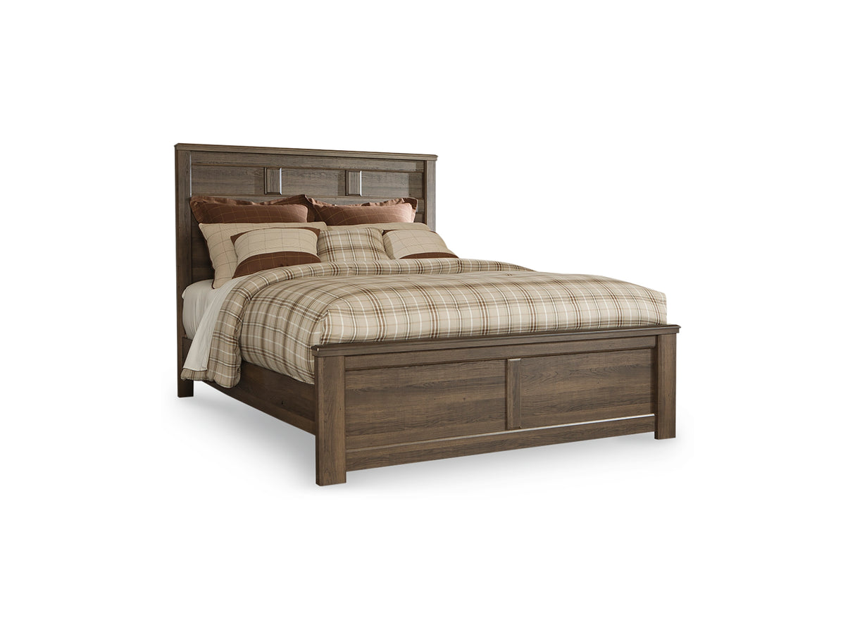 Juararo Dark Brown Queen Panel Bed, Dresser, Mirror And Nightstand