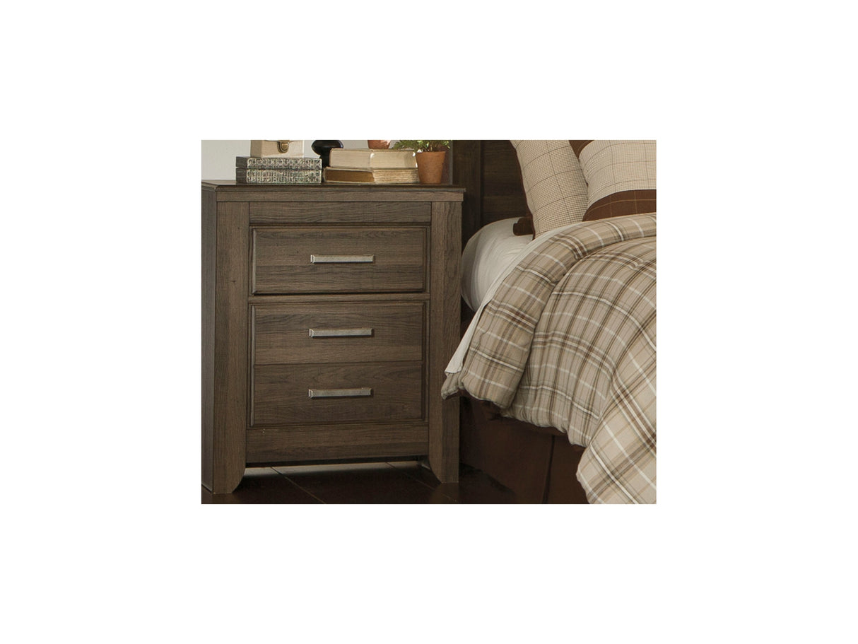 Juararo Dark Brown California King Poster Bed, Dresser, Mirror, Chest And 2 Nightstands