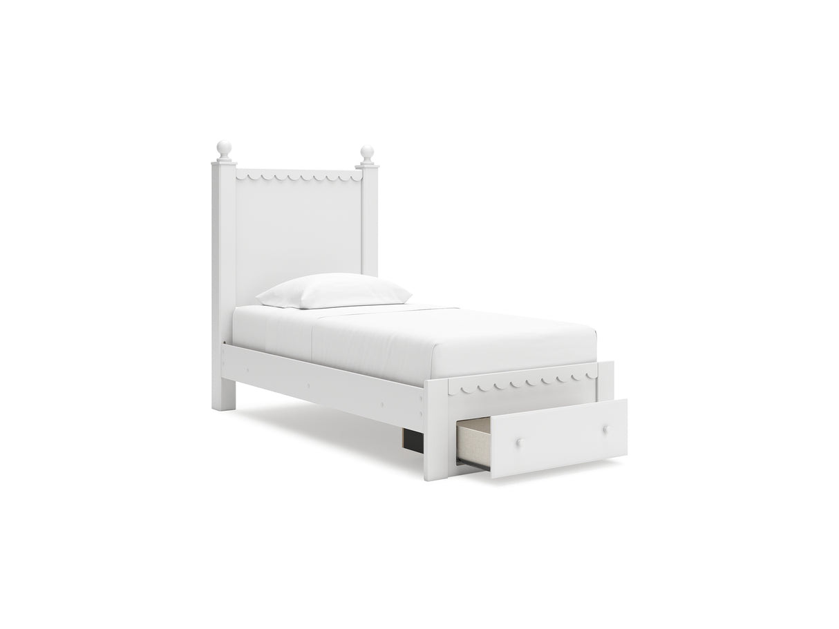 Mollviney White Twin Panel Storage Bed