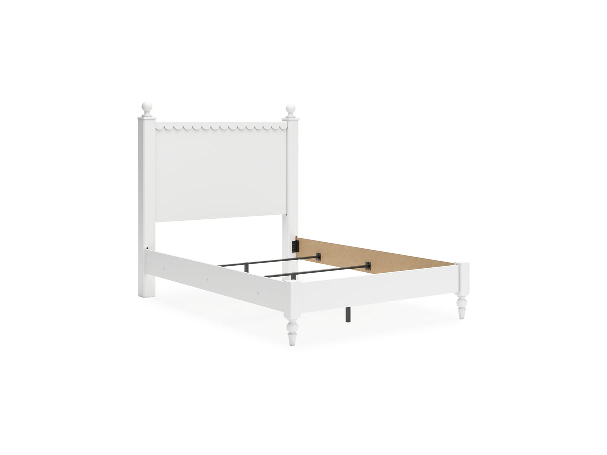 Mollviney White Full Panel Bed, Dresser And Mirror