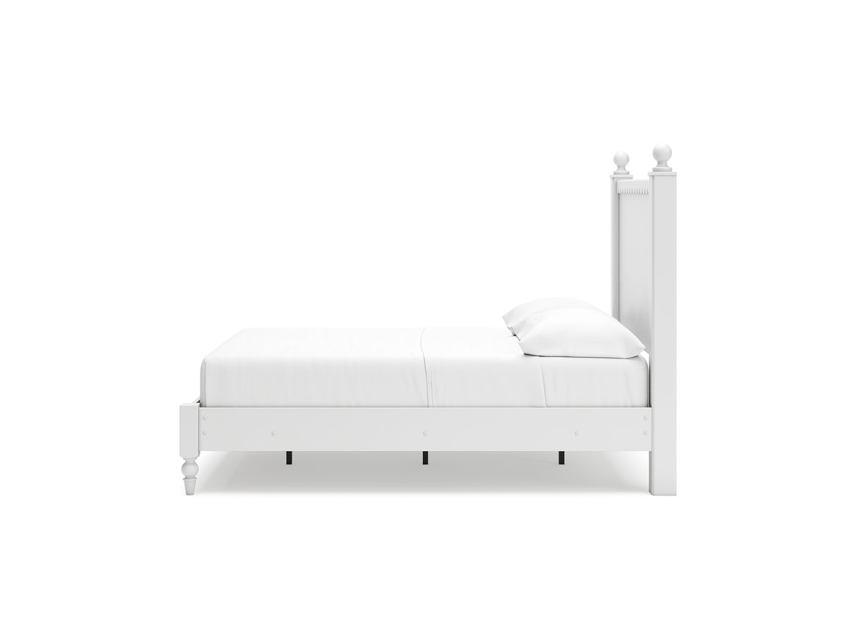 Mollviney White Full Panel Bed, Dresser And Mirror