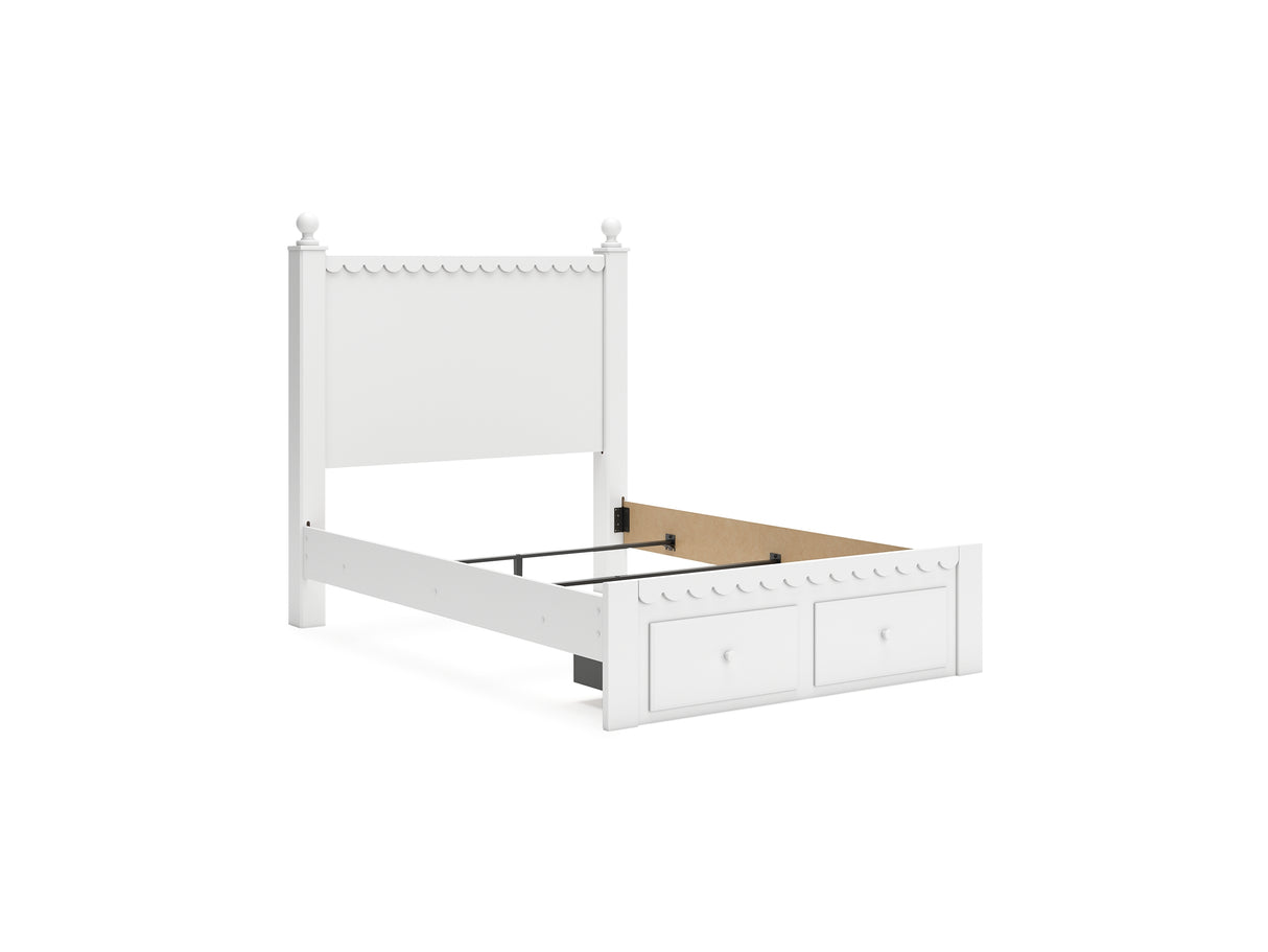 Mollviney White Full Panel Storage Bed, Dresser And Mirror