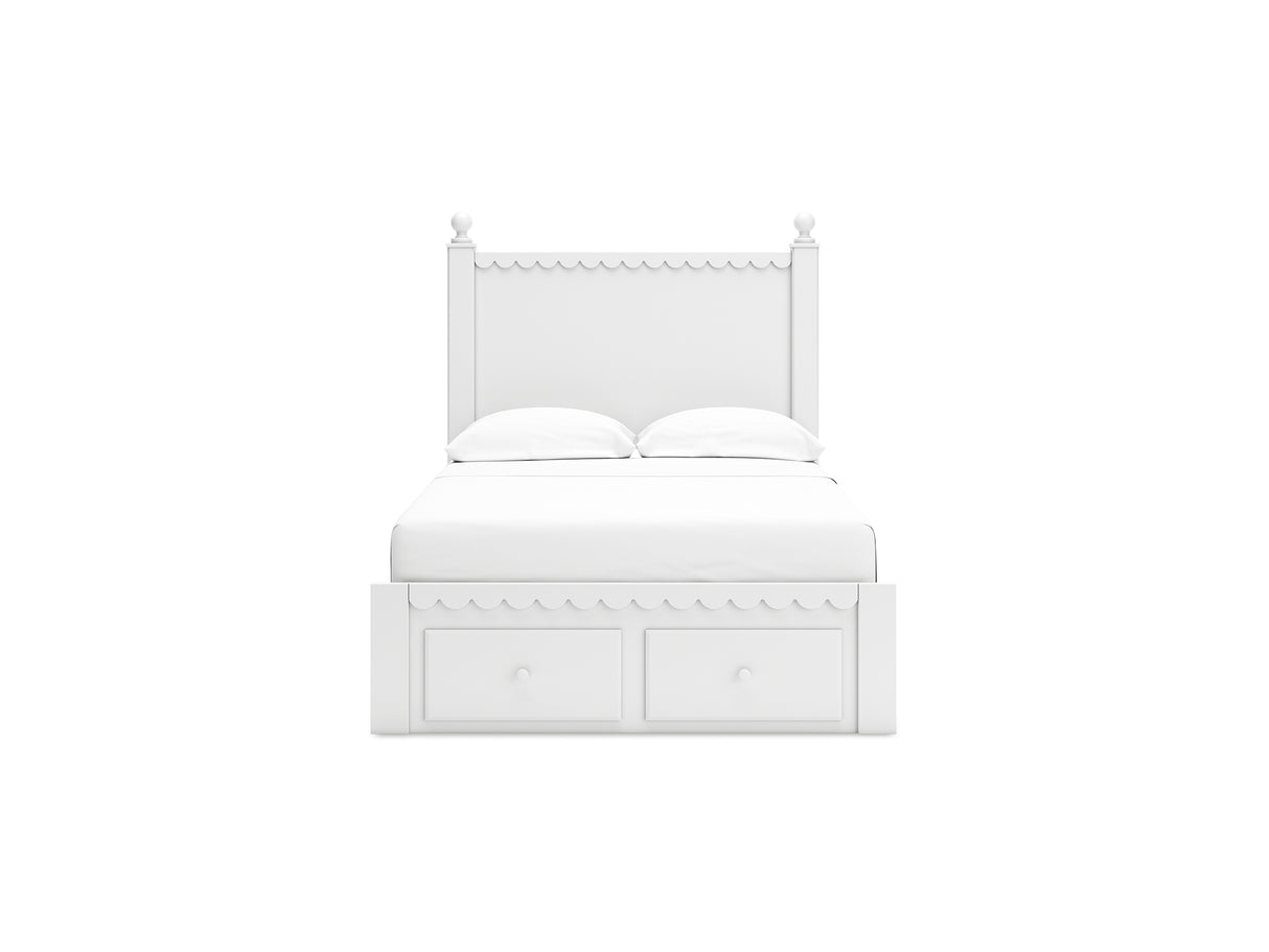 Mollviney White Full Panel Storage Bed, Dresser And Mirror