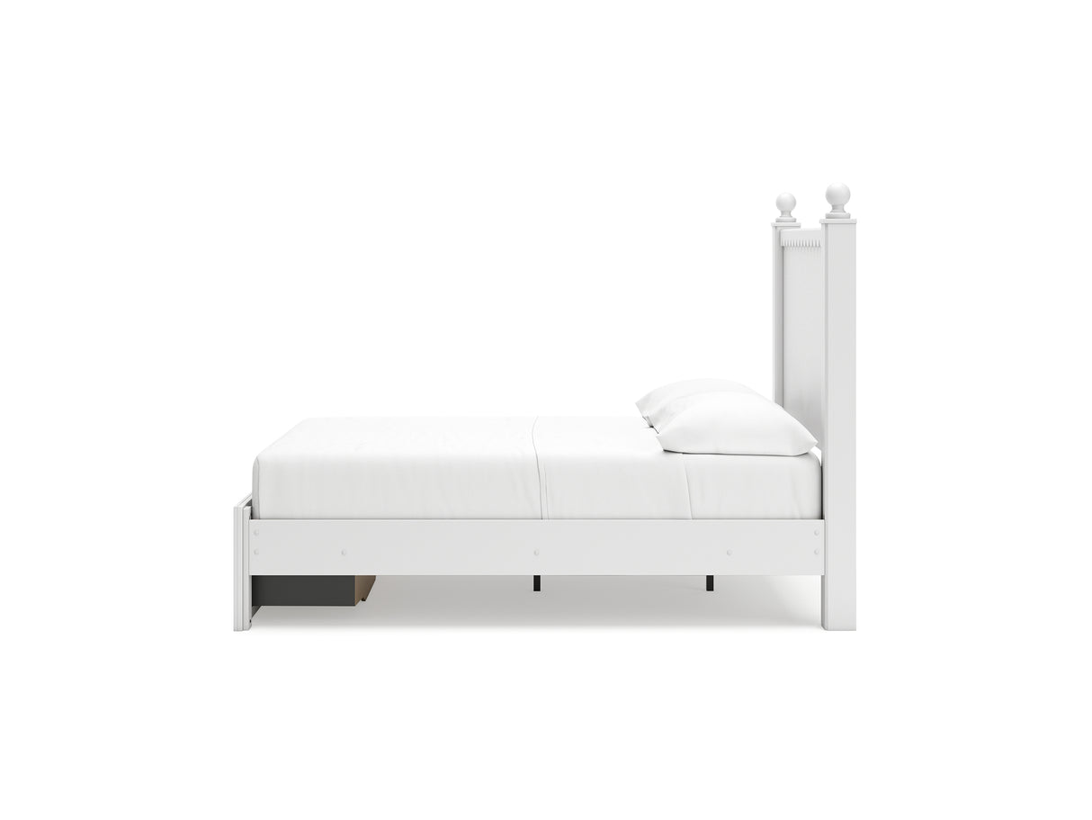 Mollviney White Full Panel Storage Bed, Dresser And Mirror