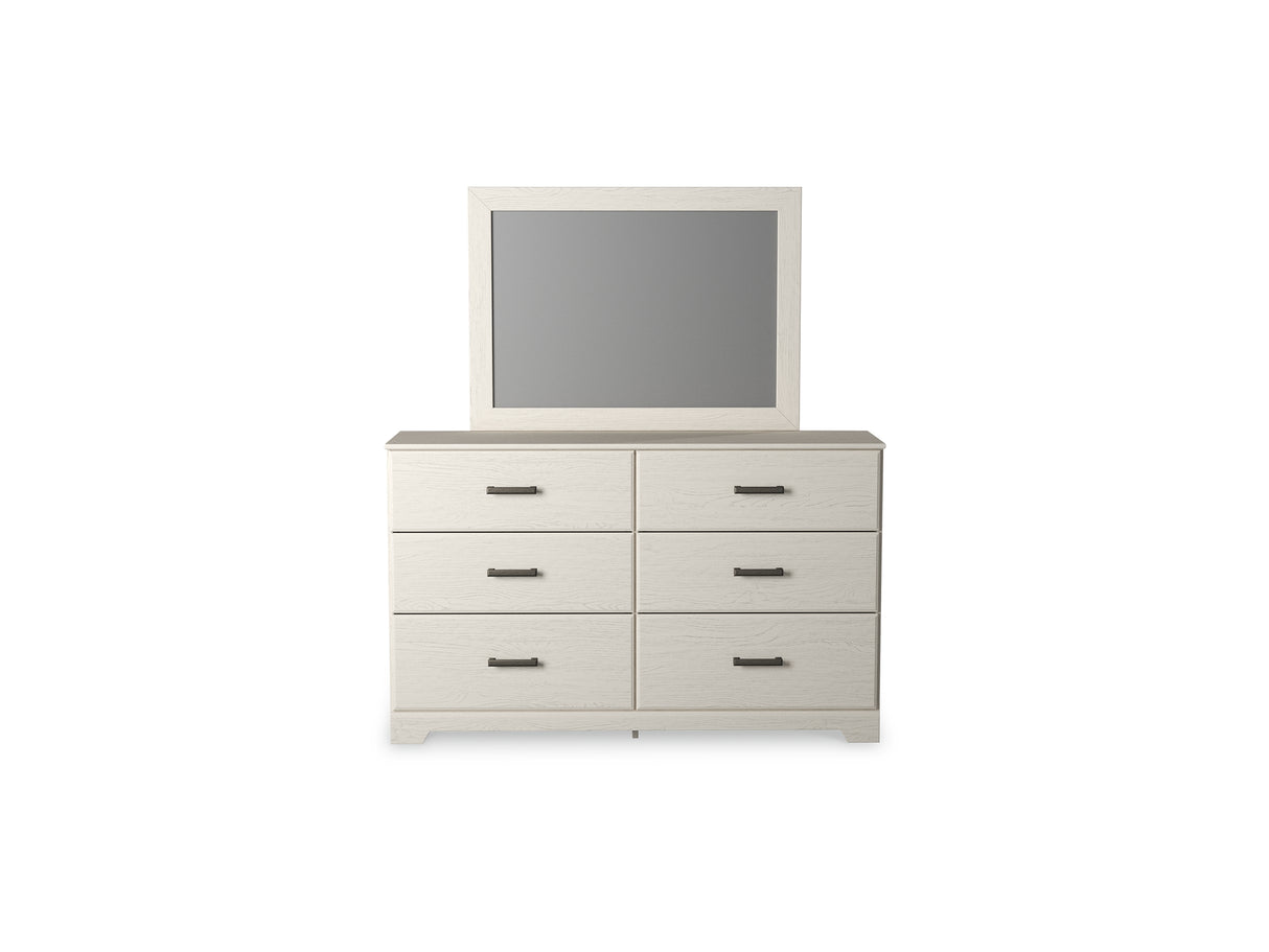 Stelsie White King Panel Bed With Dresser, Mirror And Nightstand