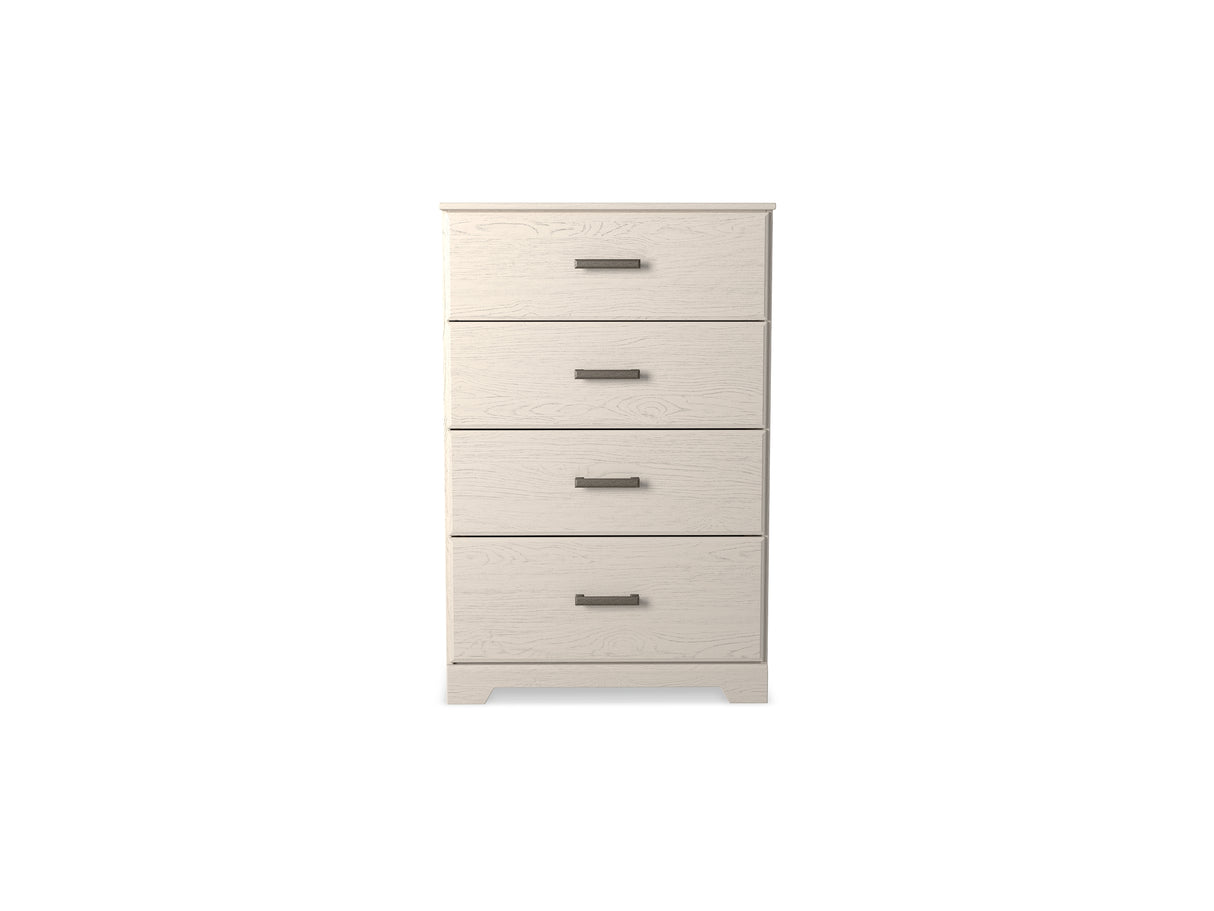 Stelsie White King Panel Bed, Chest And Nightstand