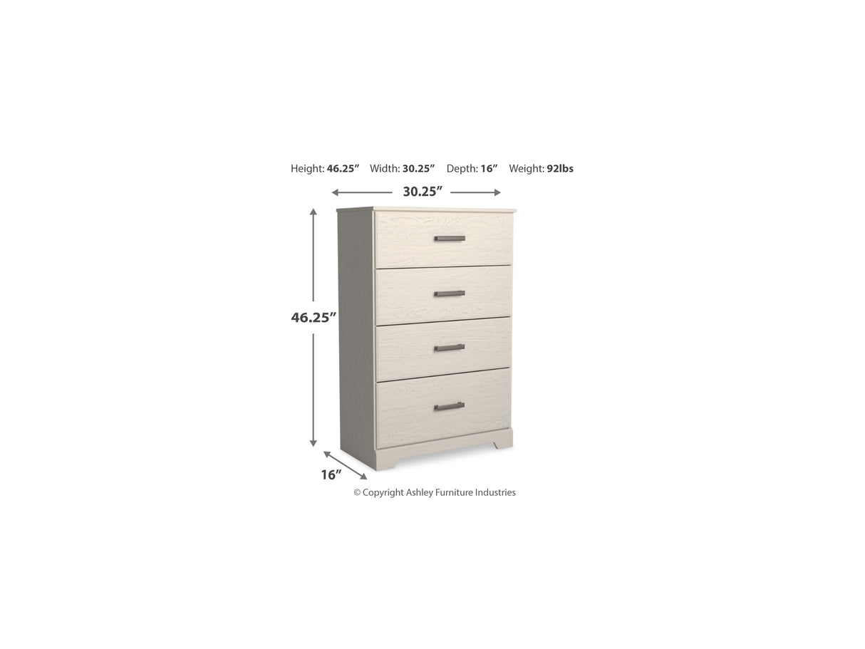 Stelsie White King Panel Bed, Chest And Nightstand