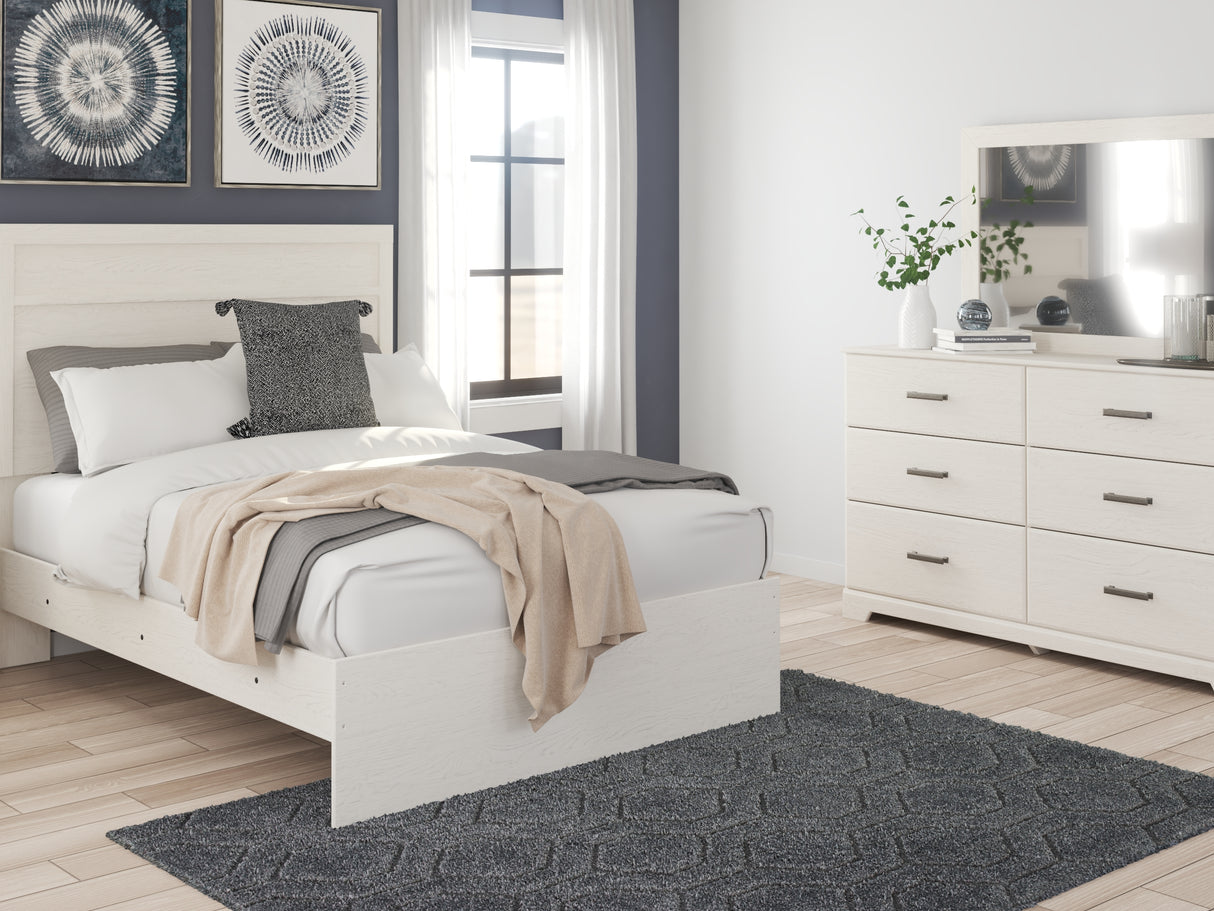 Stelsie White Full Panel Bed, Dresser, Mirror And Nightstand