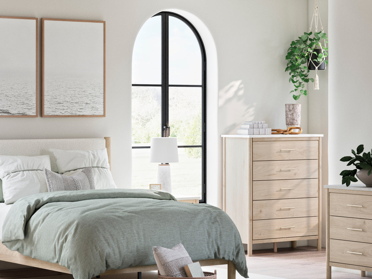 Cadmori Two-Tone Queen Upholstered Panel Bed